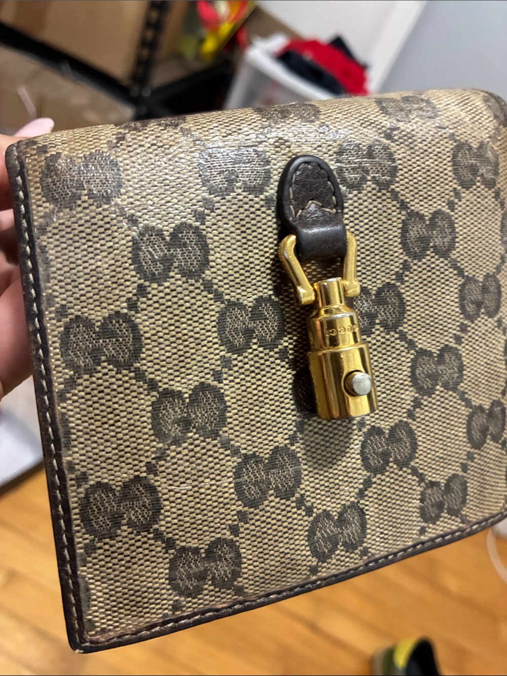 Gucci Monogram Crystal GG Compact Fold wallet beige with box Authentic - Picture 5 of 17